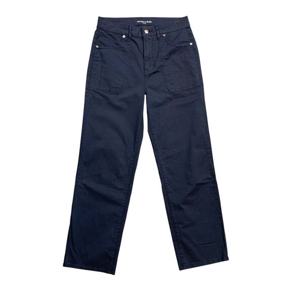 Veronica Beard Jeans Womens 27 Navy Crosbie Wide Leg Cropped High Rise Stretch